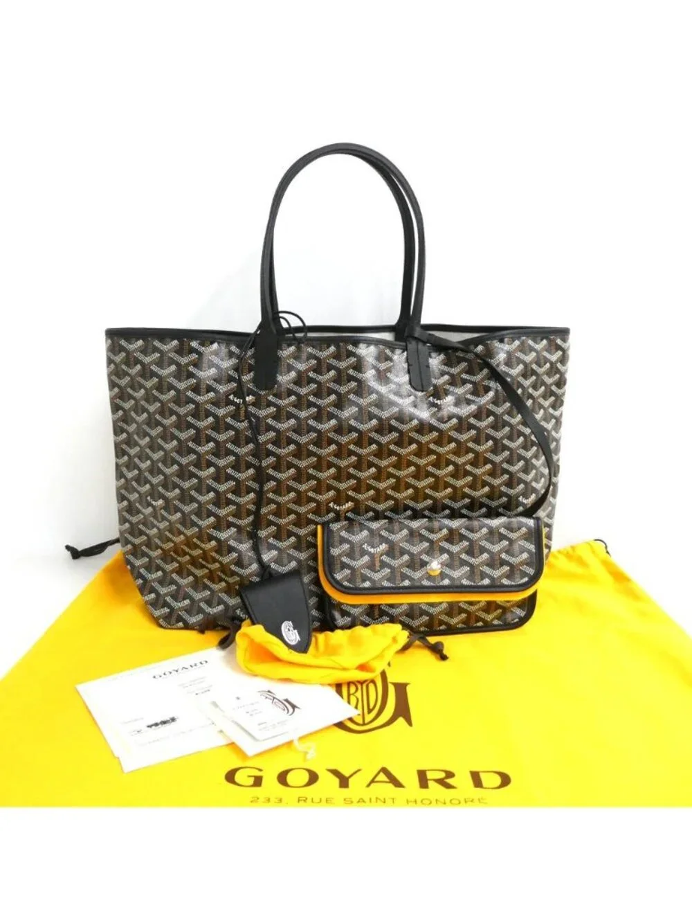 Goyard Saint Louis PM Black Tote Din Canvas Leather with Clip